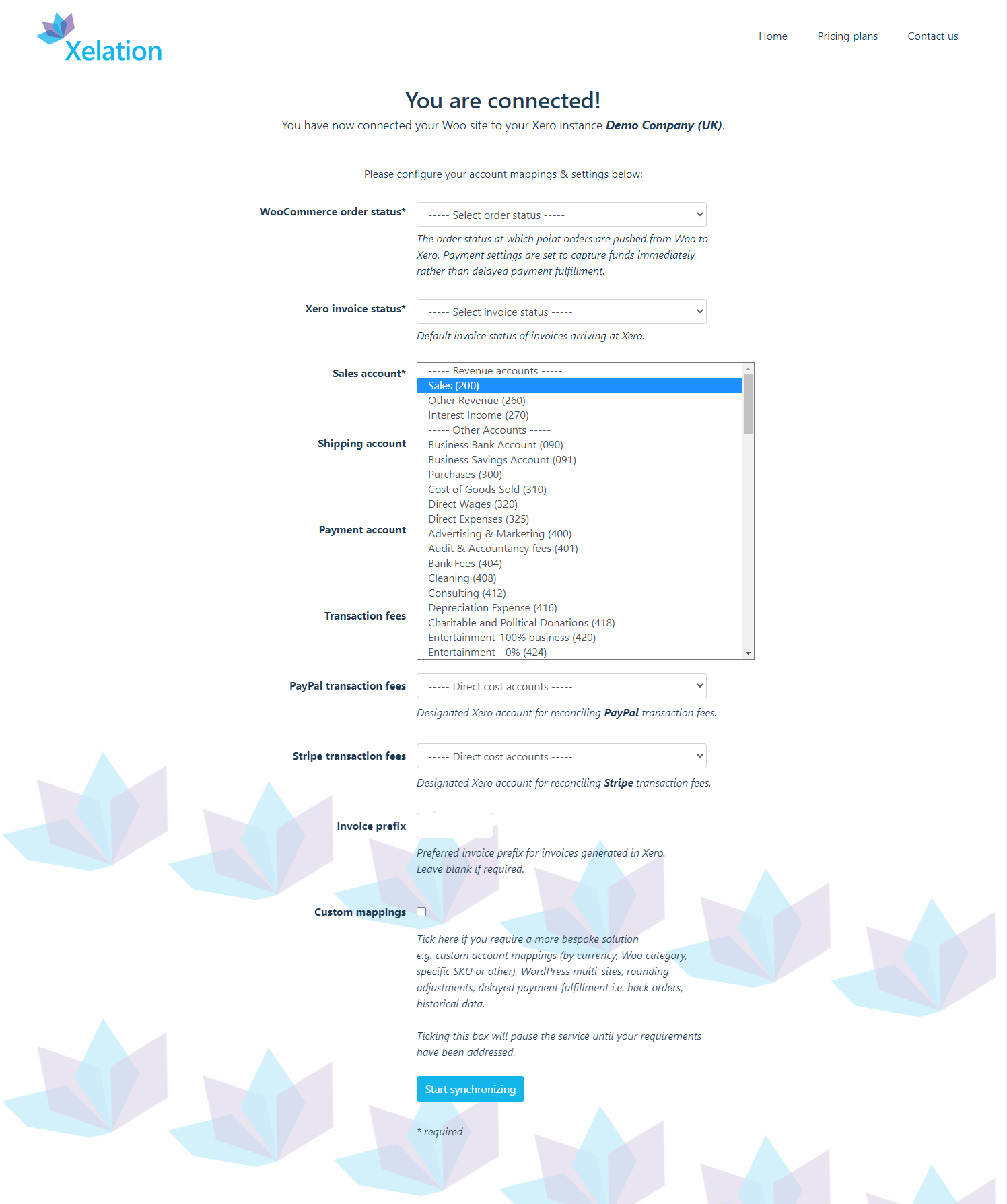 Xelation - Accounts mapping page